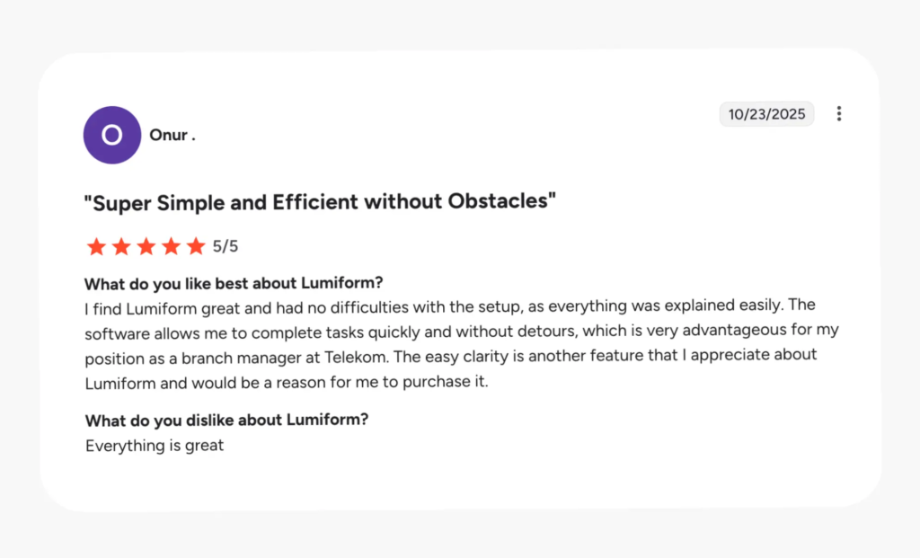 Lumiform G2 review - product development section