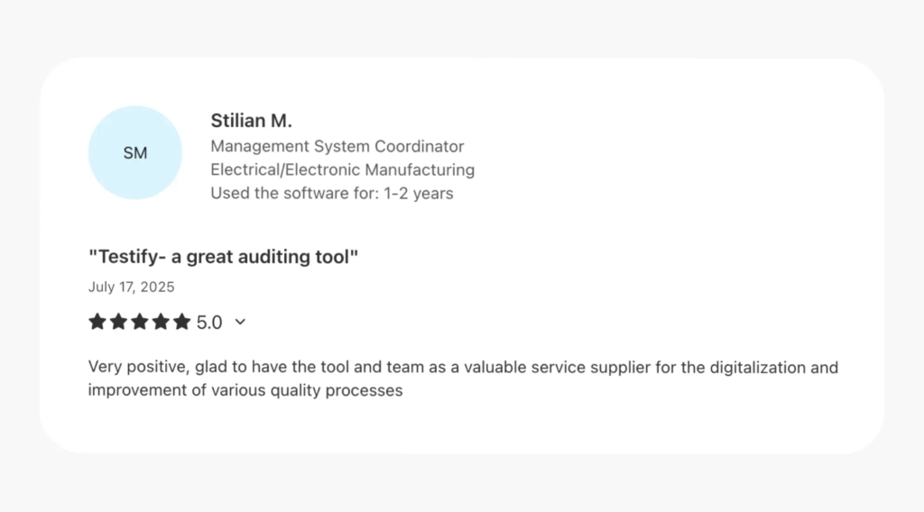 Testify Capterra review