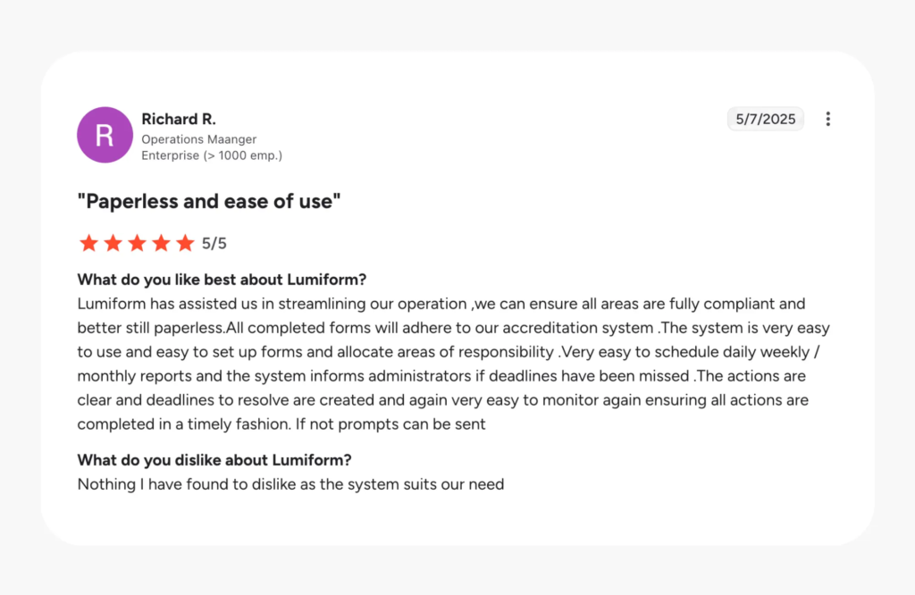 G2 review for Lumiform